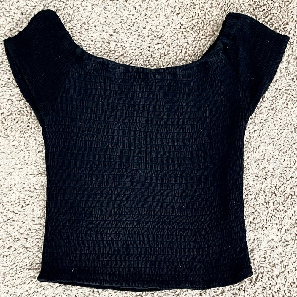 Brandy Melville Off The Shoulder Textured Black Stretchy Crop Top OS